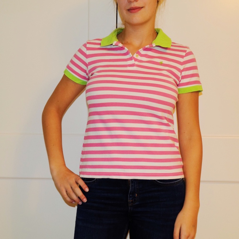 Lilly Pulitzer Pink and White Striped Polo